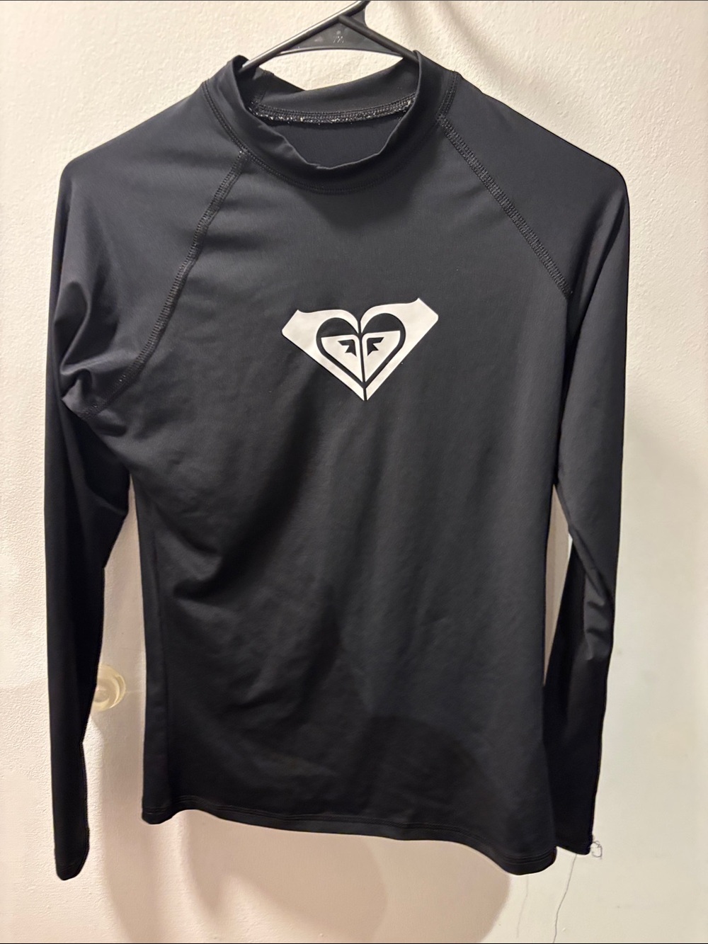 Roxy Black Long Sleeve Rash Guard with White Heart Logo